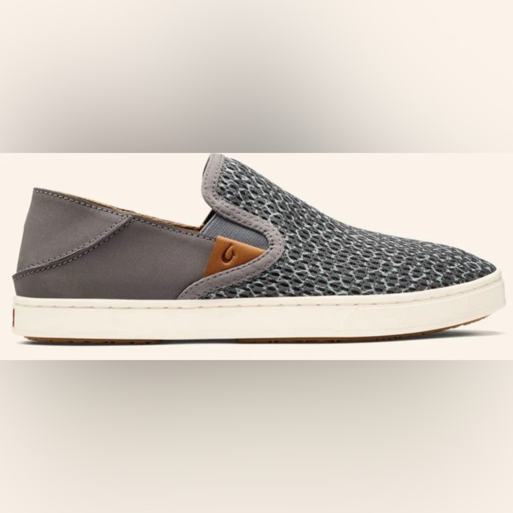 OluKai Gray Mesh Slip-On Sneakers with Tan Accent